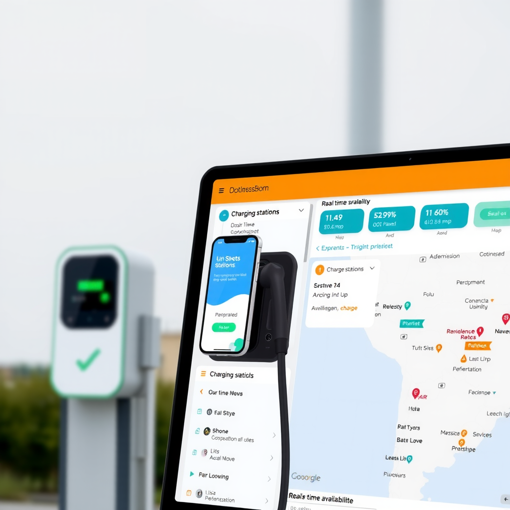 Interfaz de la plataforma digital Bootlessnesssbom.com mostrando mapa interactivo de estaciones de carga, filtros de búsqueda avanzados y datos en tiempo real sobre disponibilidad de cargadores en Argentina